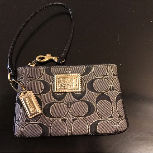 Coach classic black & gold fabric C design wristlet. NWOT - Picture 3 of 4